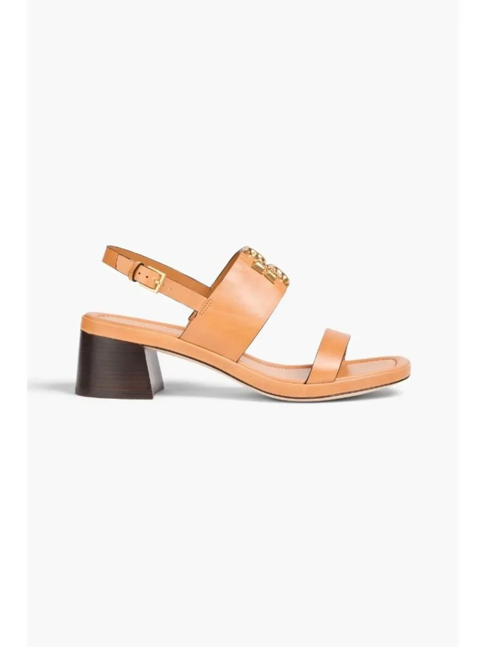 Tory Burch Eleanor Slingback Sandals Women's Brown Leather Block Heel Open Toe
